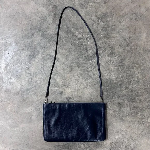 Vintage Navy Blue Purse Gold Accents Shoulder Strap 1980s Clemente Retro Bag - Picture 2 of 9